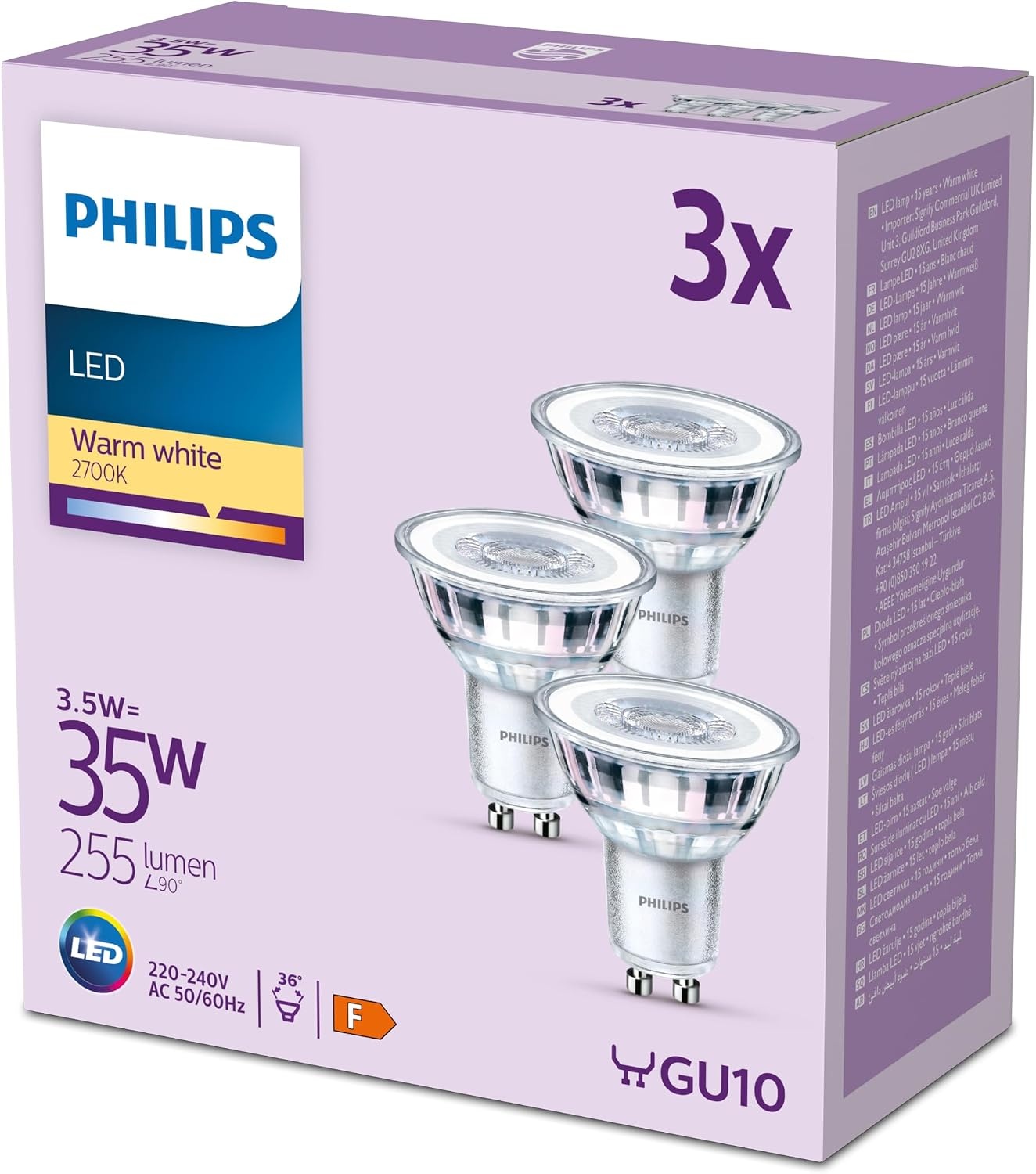 Philips, LED Spotlampen, GU10 fitting, 255lm, 35W, Set van 6