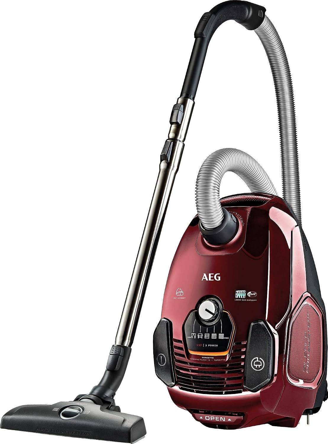 AEG Stofzuiger met Zak, VX7-2-X-Nieuwe technische versie, Zuigkrachtregeling, Parkeerfunctie, 3in1 multifunctioneel mondstuk, Hygiënefilter wasbaar, 70 dB, Zwart