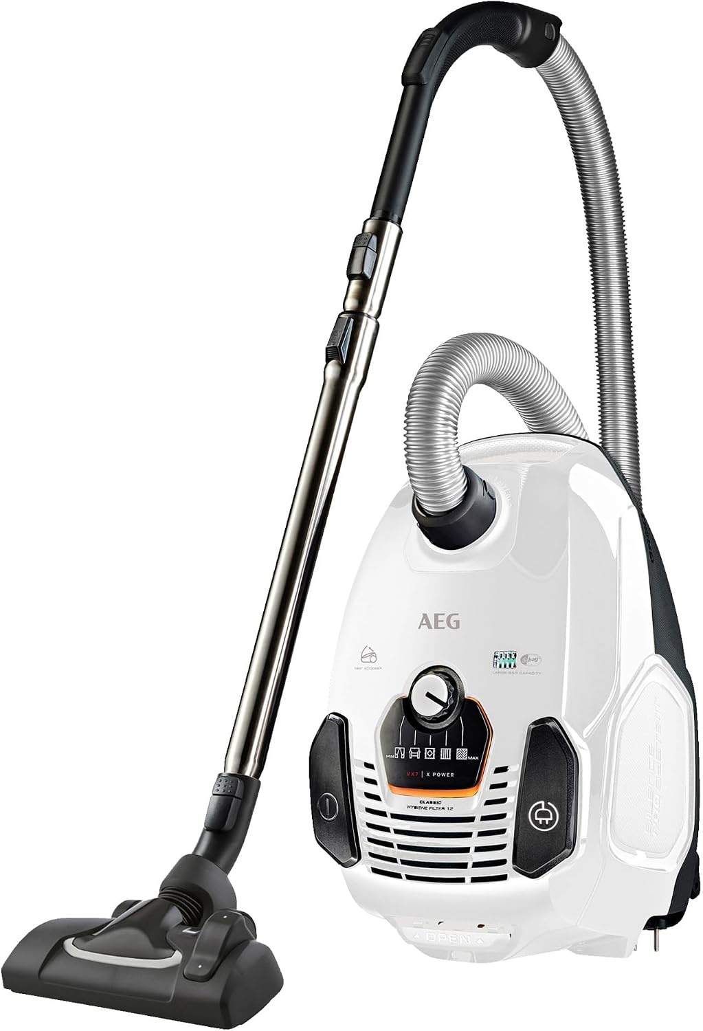 AEG Stofzuiger met Zak, VX7-2-X-Nieuwe technische versie, Zuigkrachtregeling, Parkeerfunctie, 3in1 multifunctioneel mondstuk, Hygiënefilter wasbaar, 70 dB, Zwart