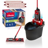 Vileda Revolution Box, vloerwassysteem met emmer en platte plaat, 2 doeken van microvezel, voor alle vloertypes, handvat 3 stuks, zwart/rood, 40 x 28,3 x 28,5 cm, 1,53 kg
