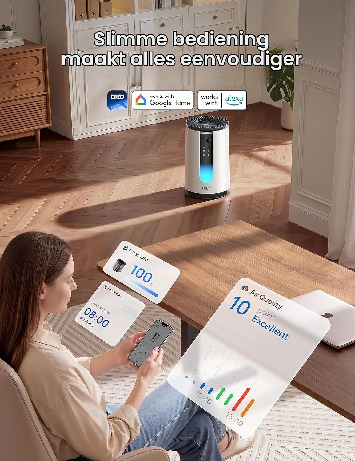DREO Luchtreiniger voor mensen met allergieën 338S met 3-in-1 HEPA-filter