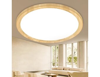 slochi LED Plafondlamp 39 cm - 36W - 4200 Lumen - Houtlook - 3 Lichtstanden - IP44 Waterproof