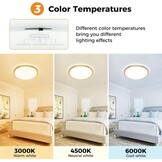 slochi LED Plafondlamp 39 cm - 36W - 4200 Lumen - Houtlook - 3 Lichtstanden - IP44 Waterproof