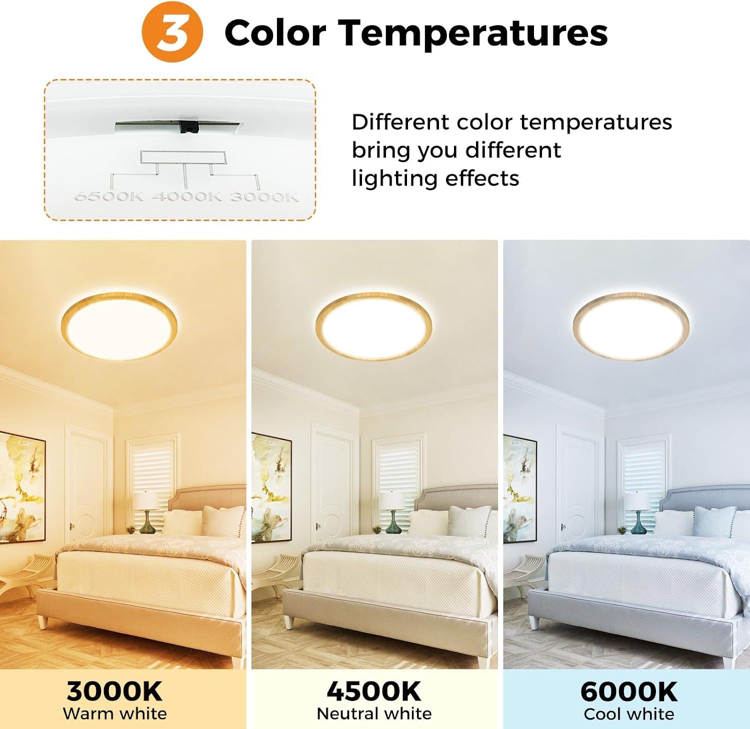 slochi LED Plafondlamp 39 cm - 36W - 4200 Lumen - Houtlook - 3 Lichtstanden - IP44 Waterproof