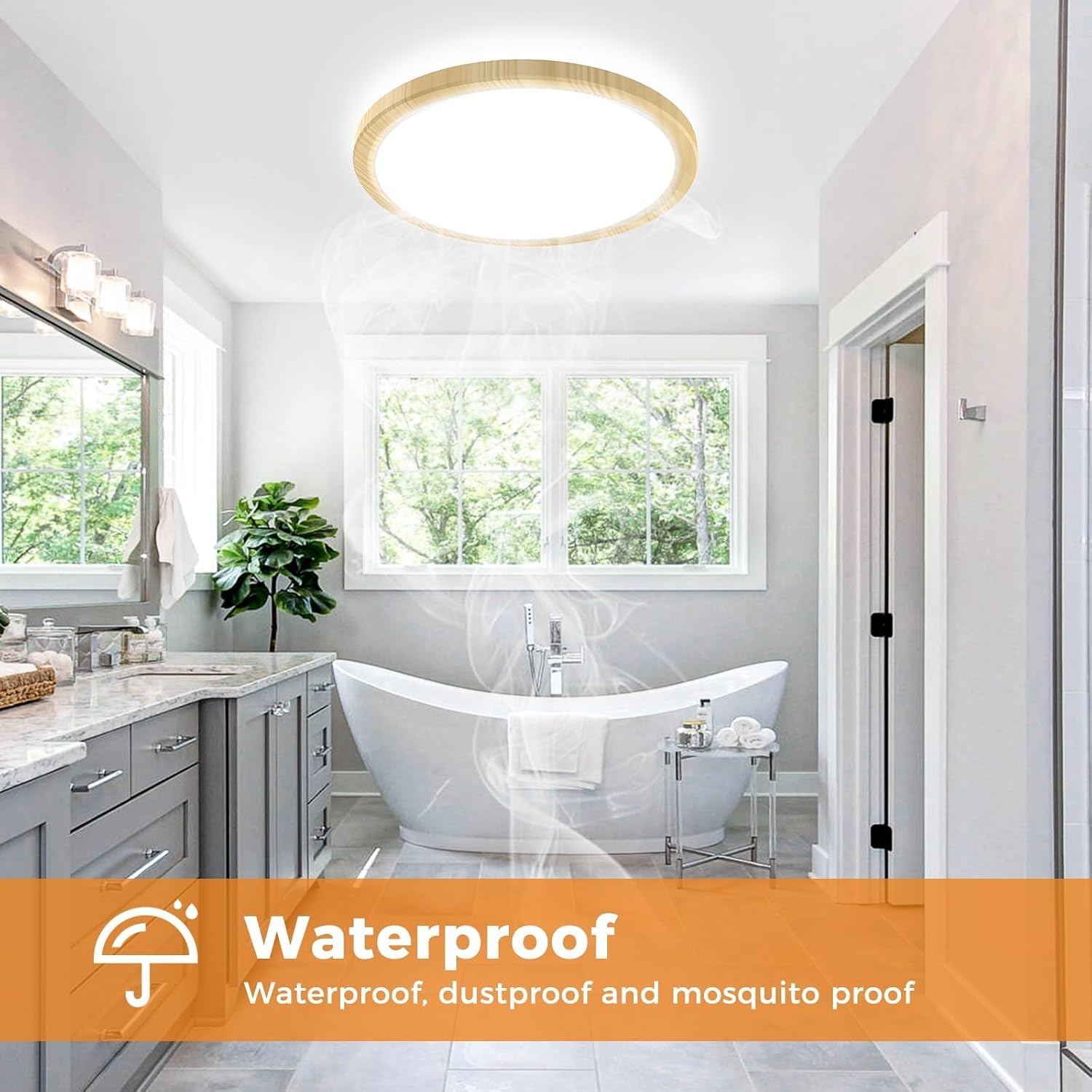 slochi LED Plafondlamp 39 cm - 36W - 4200 Lumen - Houtlook - 3 Lichtstanden - IP44 Waterproof