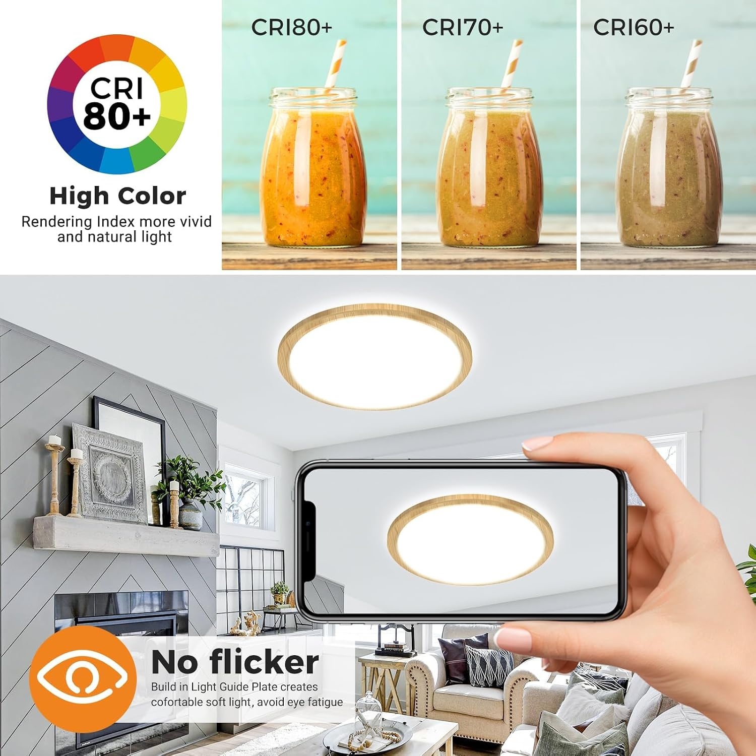 slochi LED Plafondlamp 39 cm - 36W - 4200 Lumen - Houtlook - 3 Lichtstanden - IP44 Waterproof