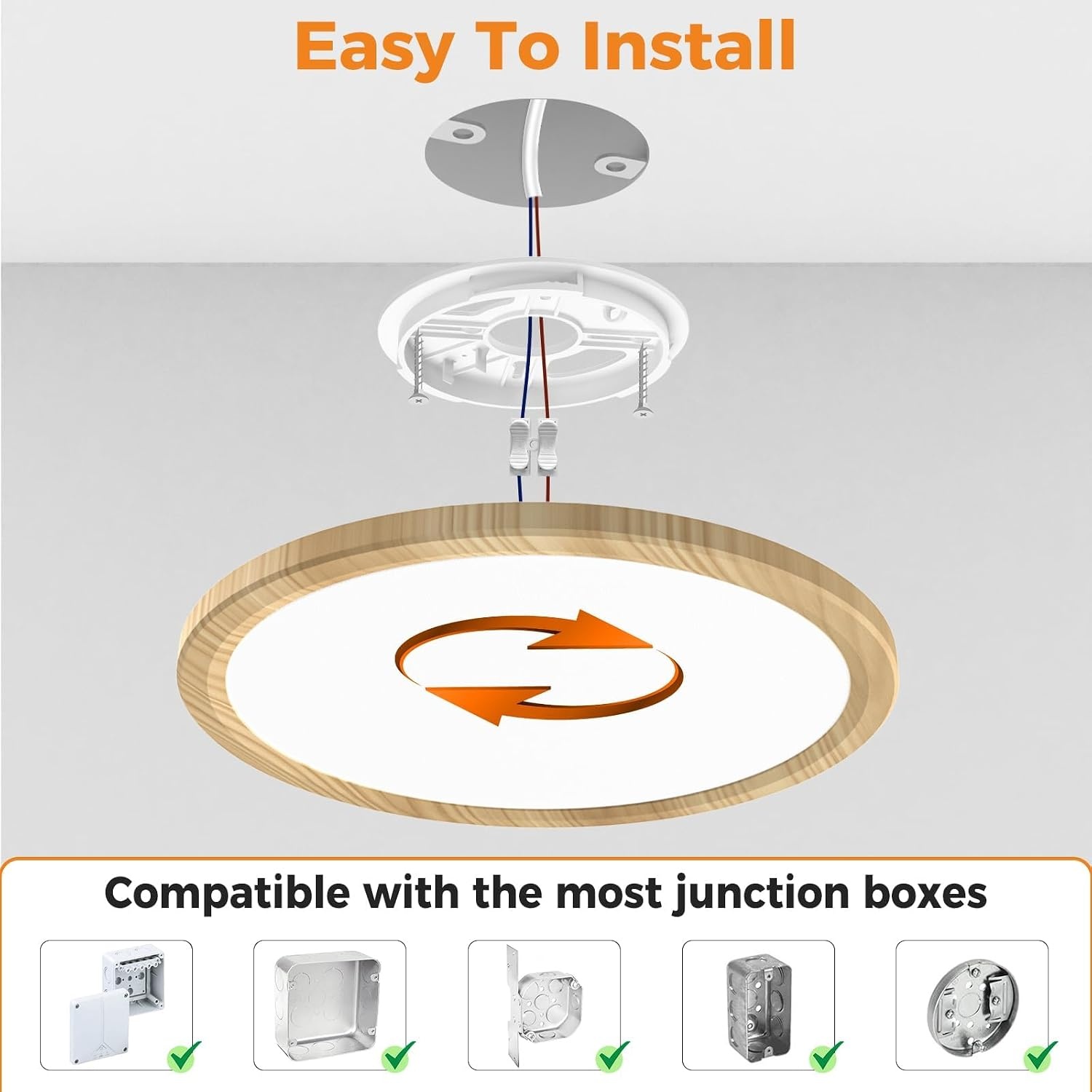 slochi LED Plafondlamp 39 cm - 36W - 4200 Lumen - Houtlook - 3 Lichtstanden - IP44 Waterproof