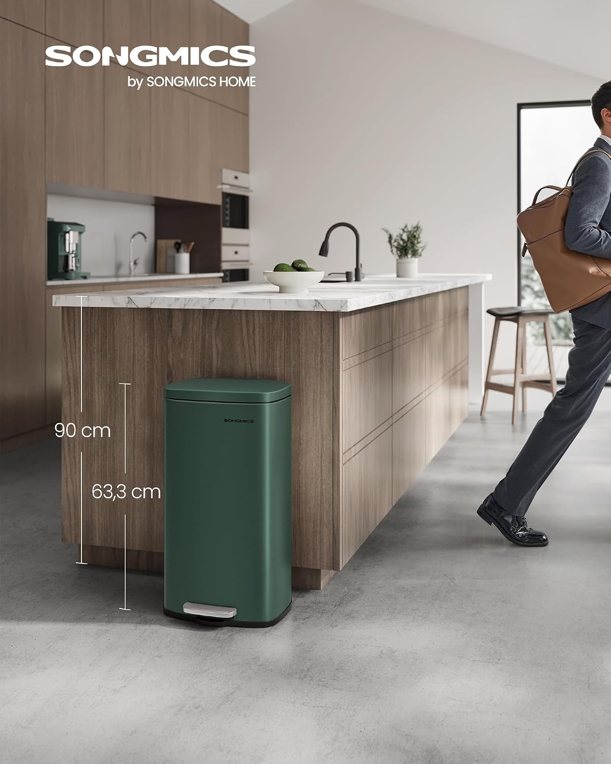SONGMICS keukenprullenbak, 30 liter, met softclose deksel en binnenemmer