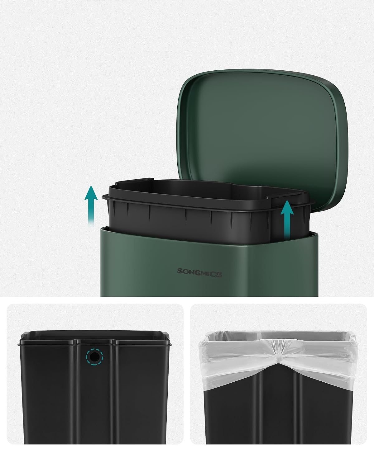 SONGMICS keukenprullenbak, 30 liter, met softclose deksel en binnenemmer