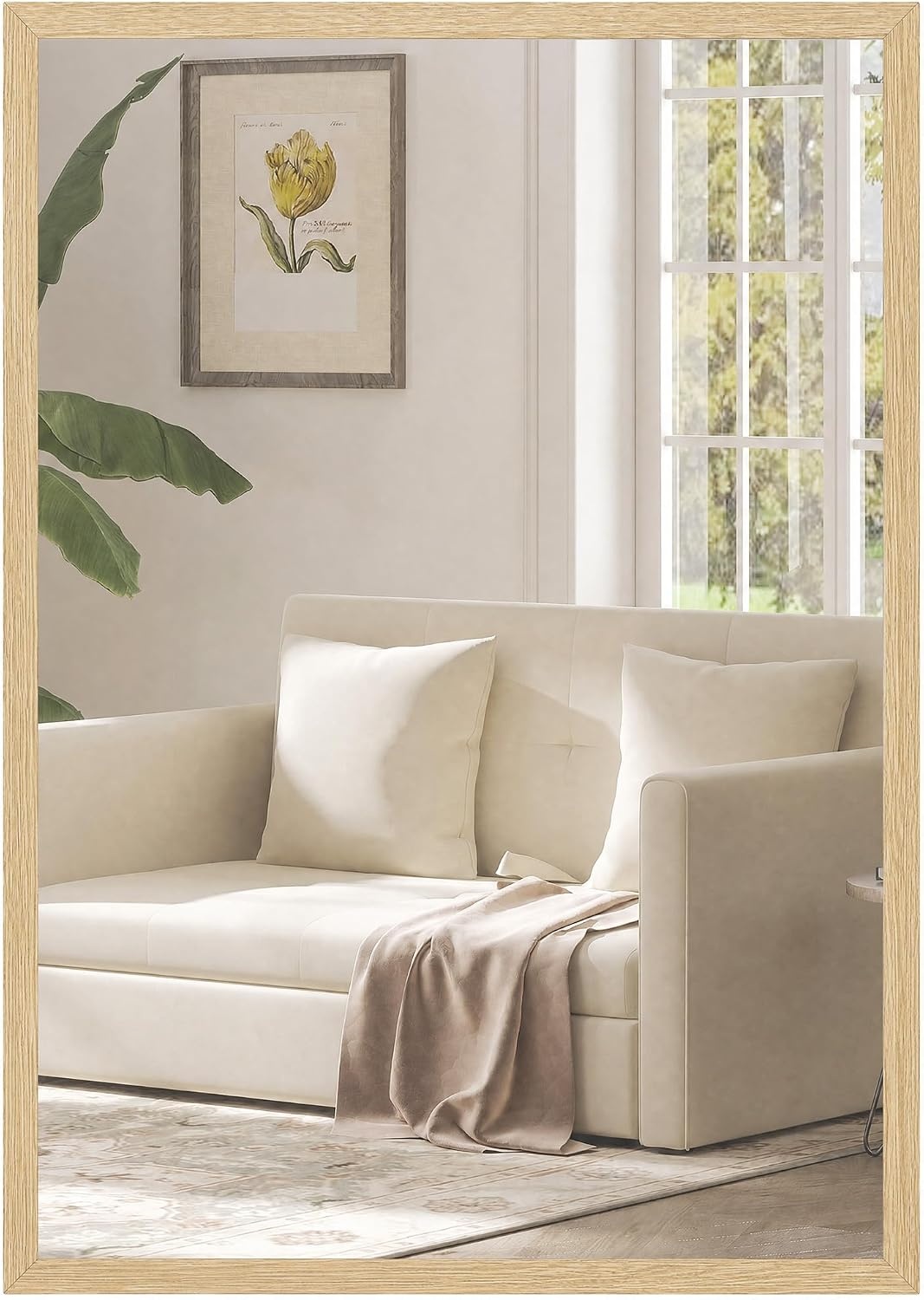HOMCOM Wandspiegel Decoratieve hangspiegel 50x70cm natuurhout