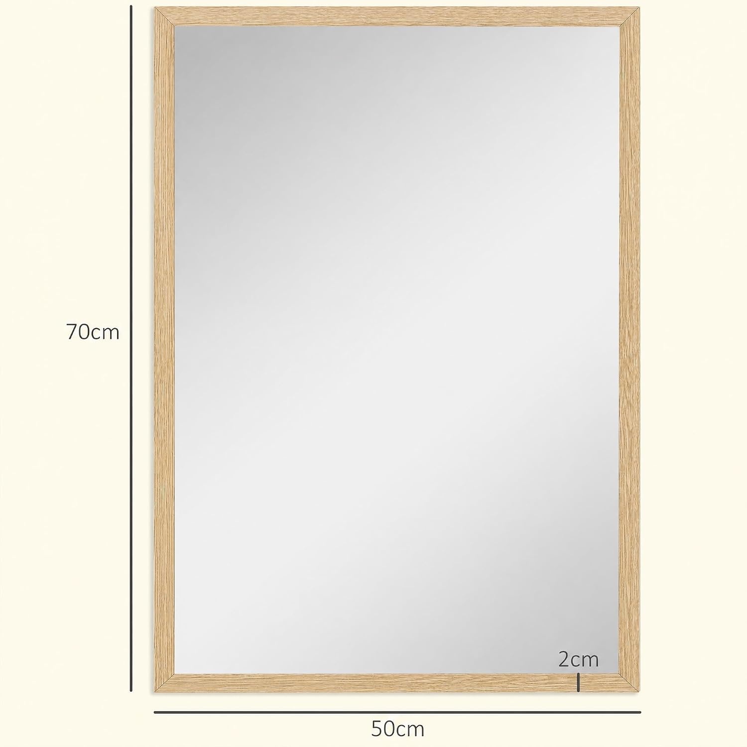 HOMCOM Wandspiegel Decoratieve hangspiegel 50x70cm natuurhout