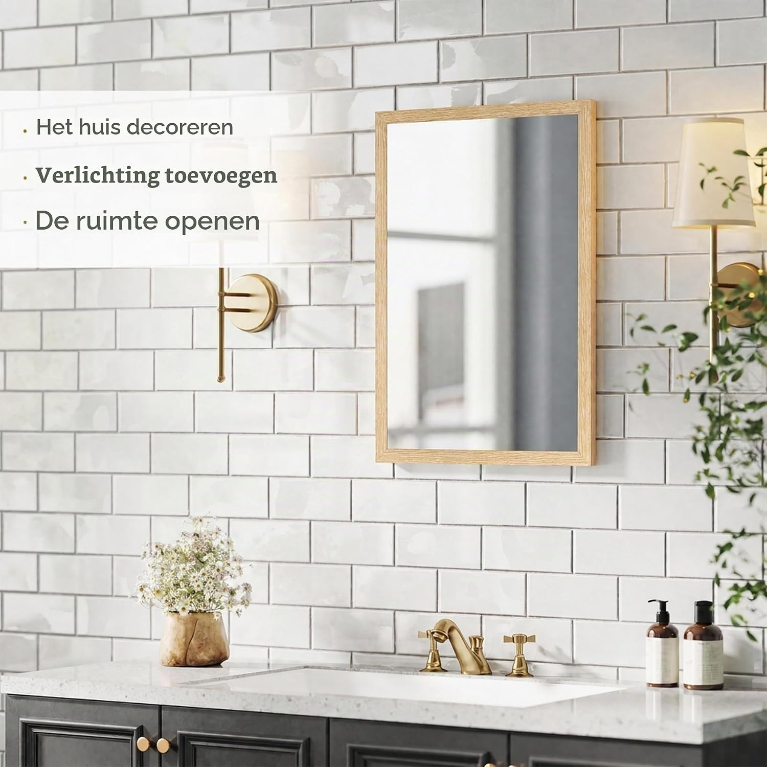HOMCOM Wandspiegel Decoratieve hangspiegel 50x70cm natuurhout