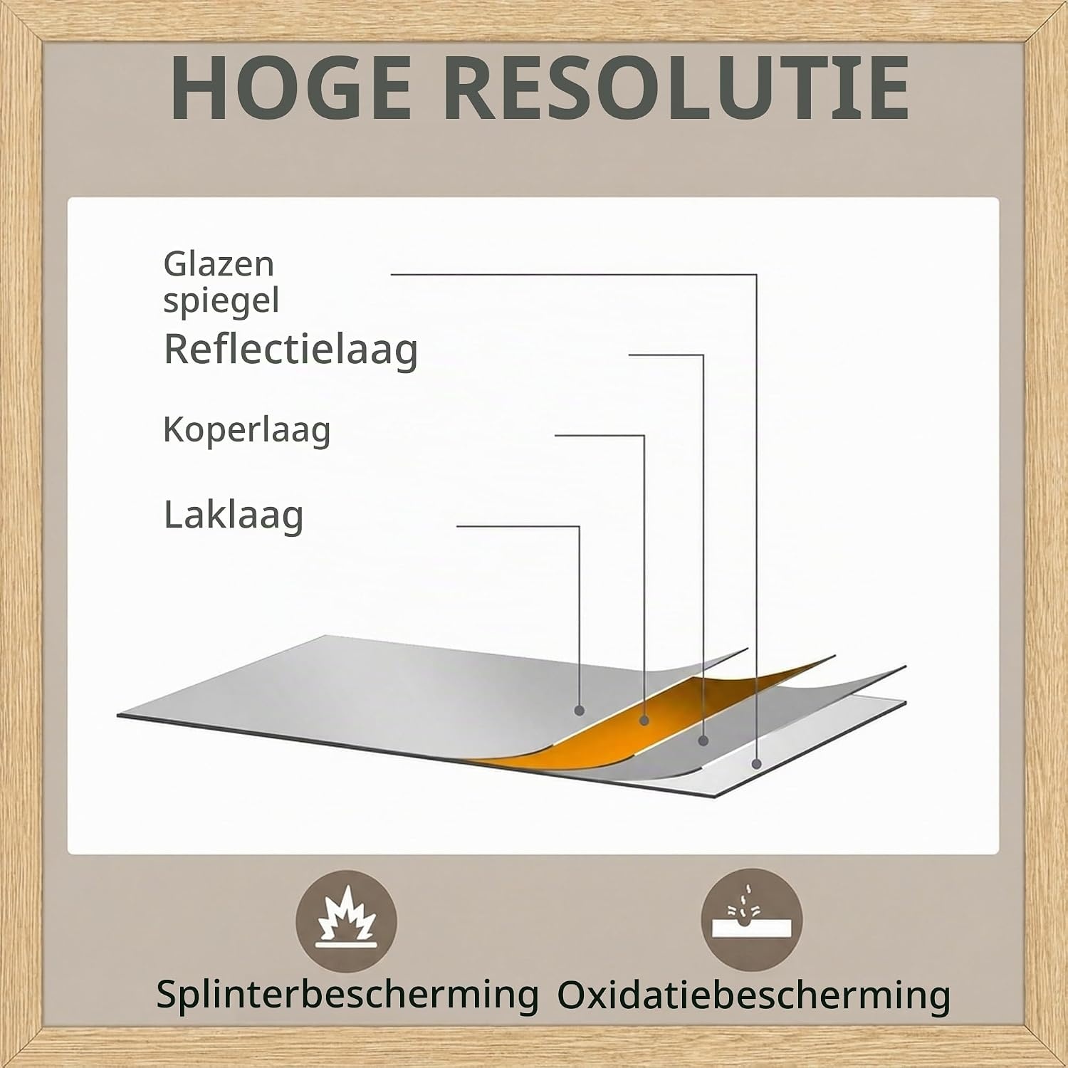 HOMCOM Wandspiegel Decoratieve hangspiegel 50x70cm natuurhout