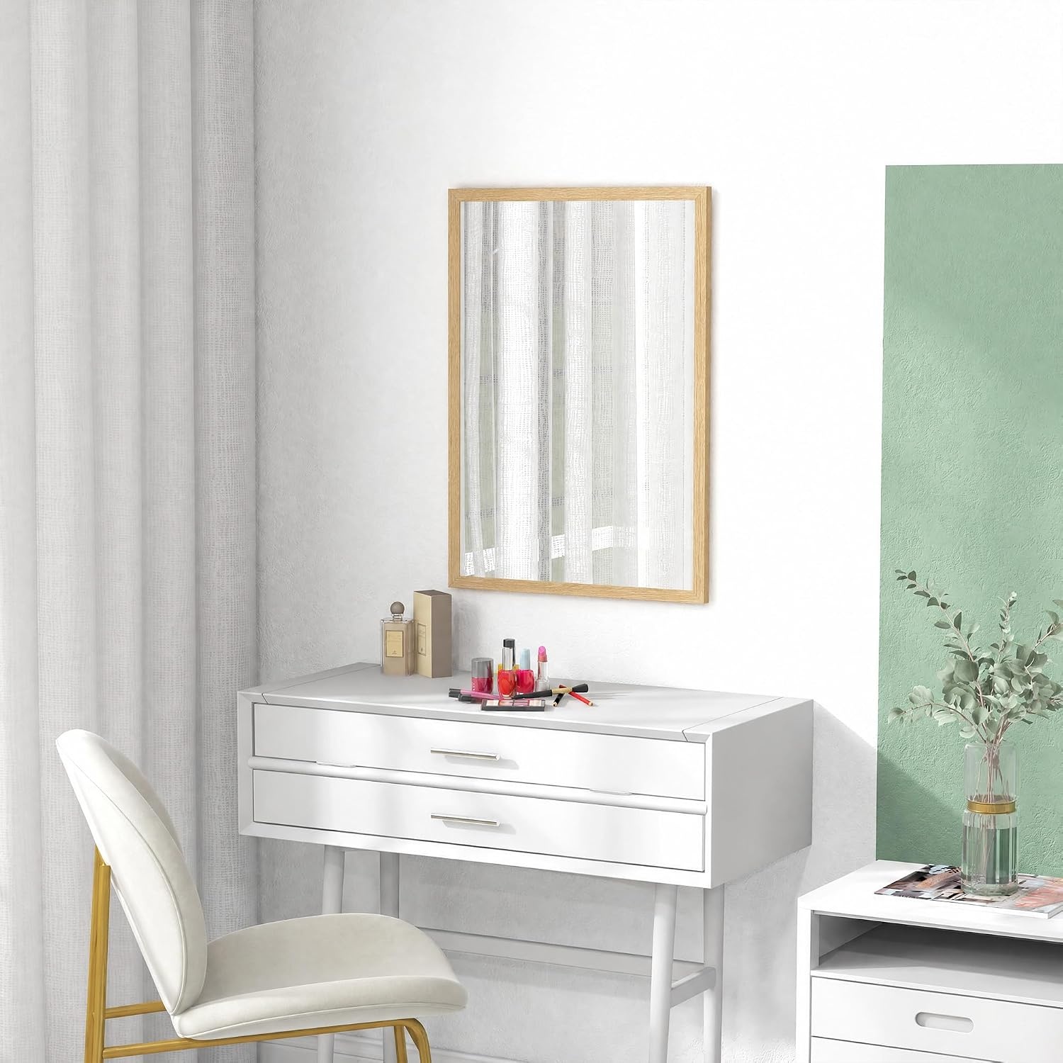HOMCOM Wandspiegel Decoratieve hangspiegel 50x70cm natuurhout
