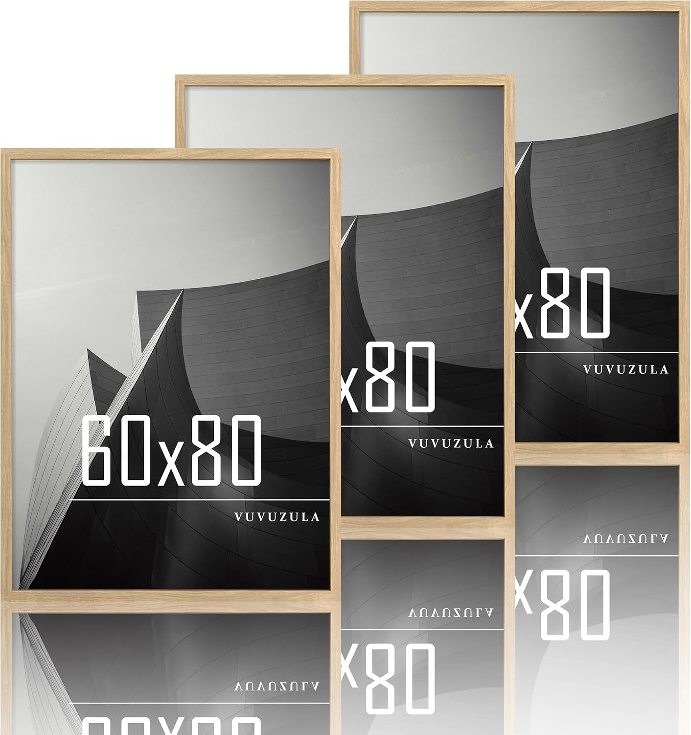 VUVUZULA Fotolijst 60x80cm houten fotolijst MDF-lijst 60x80cm eiken natuur set van 3
