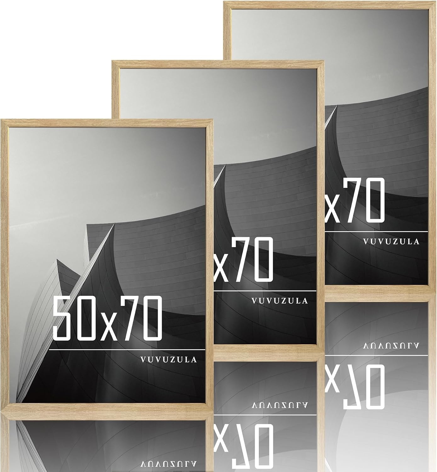 VUVUZULA Fotolijst 60x80cm houten fotolijst MDF-lijst 60x80cm eiken natuur set van 3