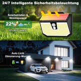 Zonnelamp voor buiten, 3 modi, zonnelamp voor buiten, bewegingsmelder, buitenverlichting, led, zonne-energie, IP65, waterdicht, voor muur, tuin, garage, carport, patio en [3 stuks], koud wit, 6000 K