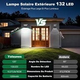 Zonnelamp voor buiten, 3 modi, zonnelamp voor buiten, bewegingsmelder, buitenverlichting, led, zonne-energie, IP65, waterdicht, voor muur, tuin, garage, carport, patio en [3 stuks], koud wit, 6000 K