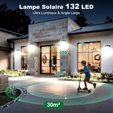 Zonnelamp voor buiten, 3 modi, zonnelamp voor buiten, bewegingsmelder, buitenverlichting, led, zonne-energie, IP65, waterdicht, voor muur, tuin, garage, carport, patio en [3 stuks], koud wit, 6000 K