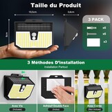 Zonnelamp voor buiten, 3 modi, zonnelamp voor buiten, bewegingsmelder, buitenverlichting, led, zonne-energie, IP65, waterdicht, voor muur, tuin, garage, carport, patio en [3 stuks], koud wit, 6000 K