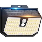 Zonnelamp voor buiten, 3 modi, zonnelamp voor buiten, bewegingsmelder, buitenverlichting, led, zonne-energie, IP65, waterdicht, voor muur, tuin, garage, carport, patio en [3 stuks], koud wit, 6000 K