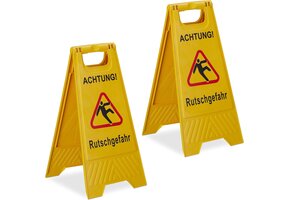 Waarschuwingsbord Gladheid, Set van 2, Geel, Kunststof - 32% Korting