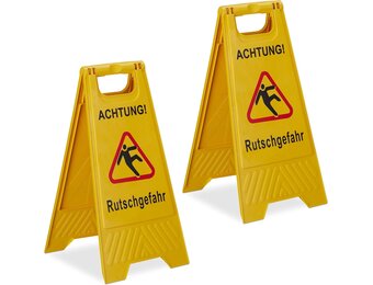 Relaxdays waarschuwingsbord, set van 2, inklapbaar, geel
