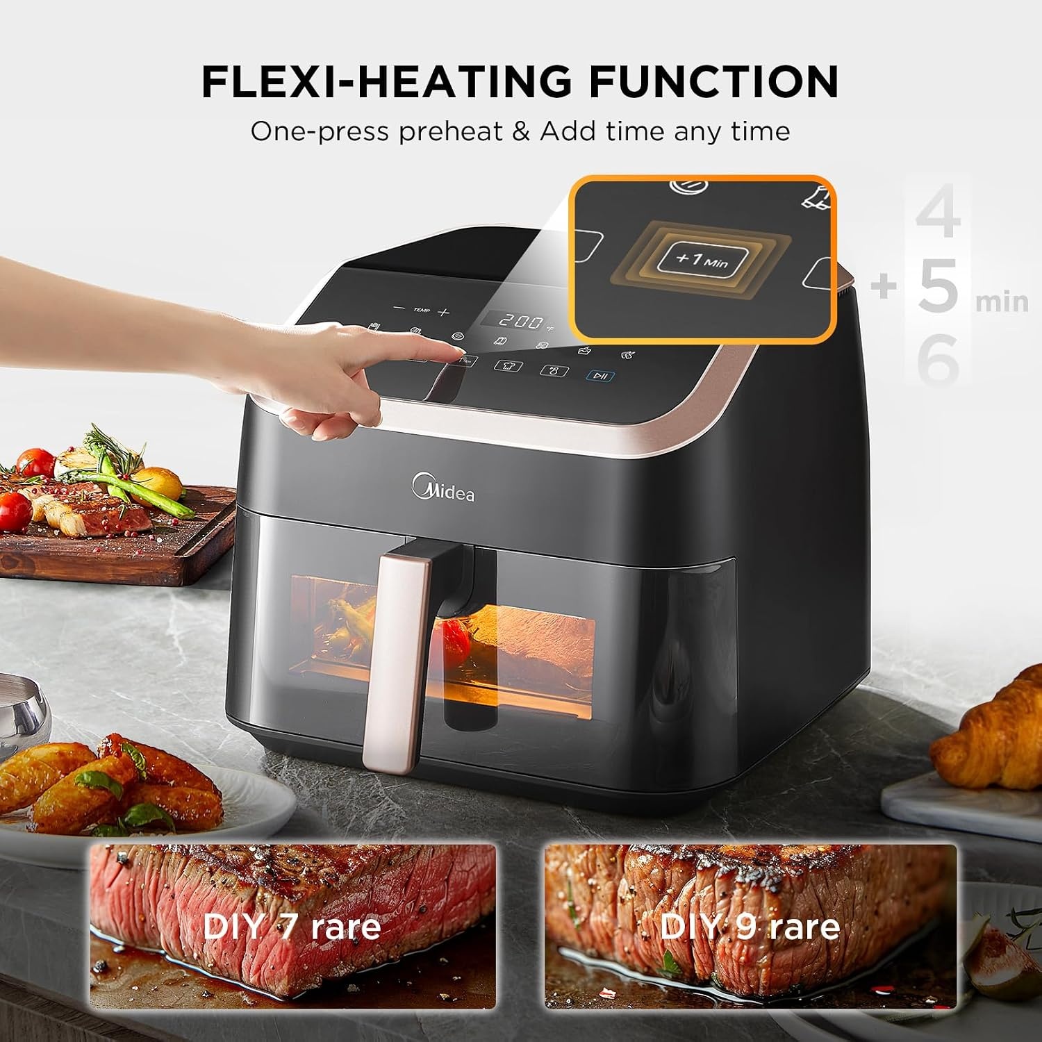 Midea Heteluchtfriteuse, 8 in 1, frituren, braden, bakken, opwarmen, dehydreren - Maat 8.5 L