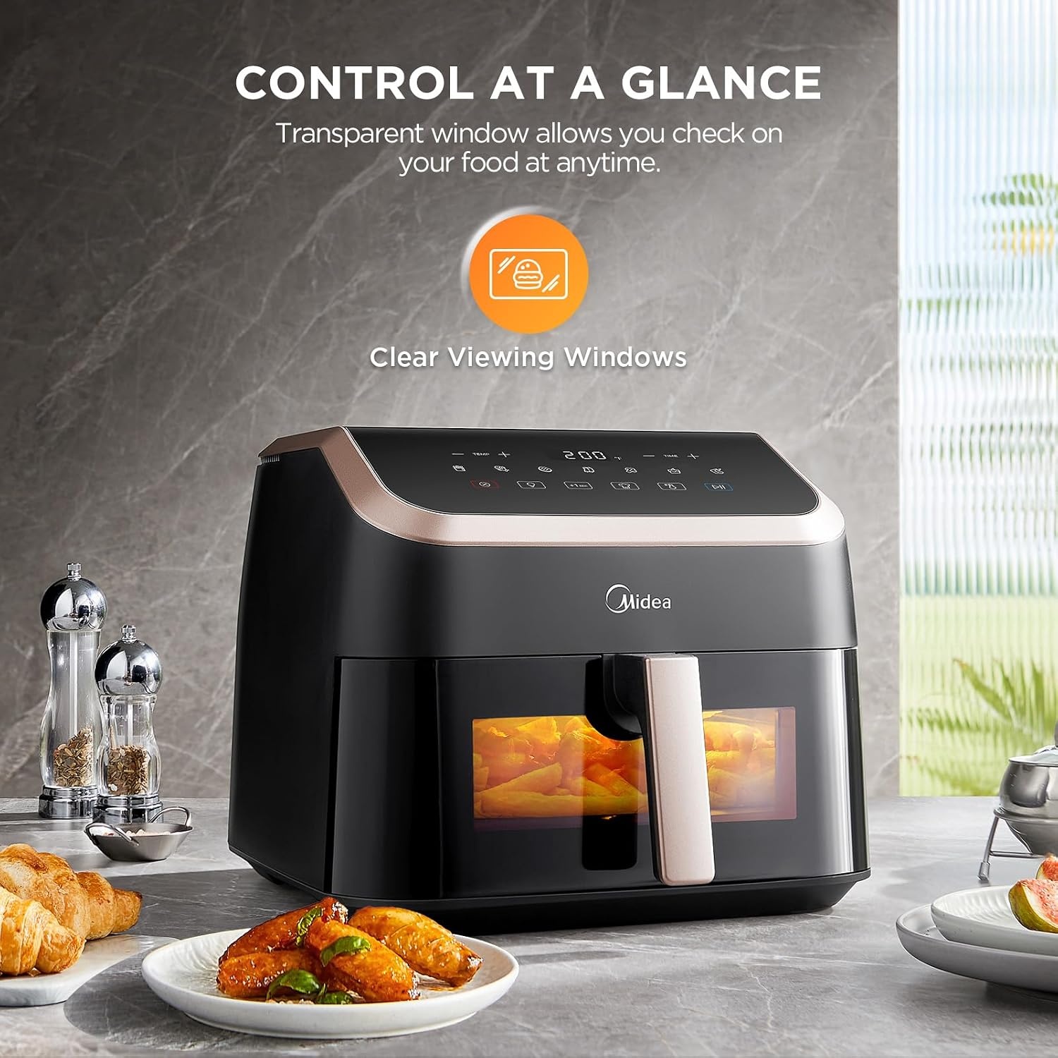 Midea Heteluchtfriteuse, 8 in 1, frituren, braden, bakken, opwarmen, dehydreren - Maat 8.5 L