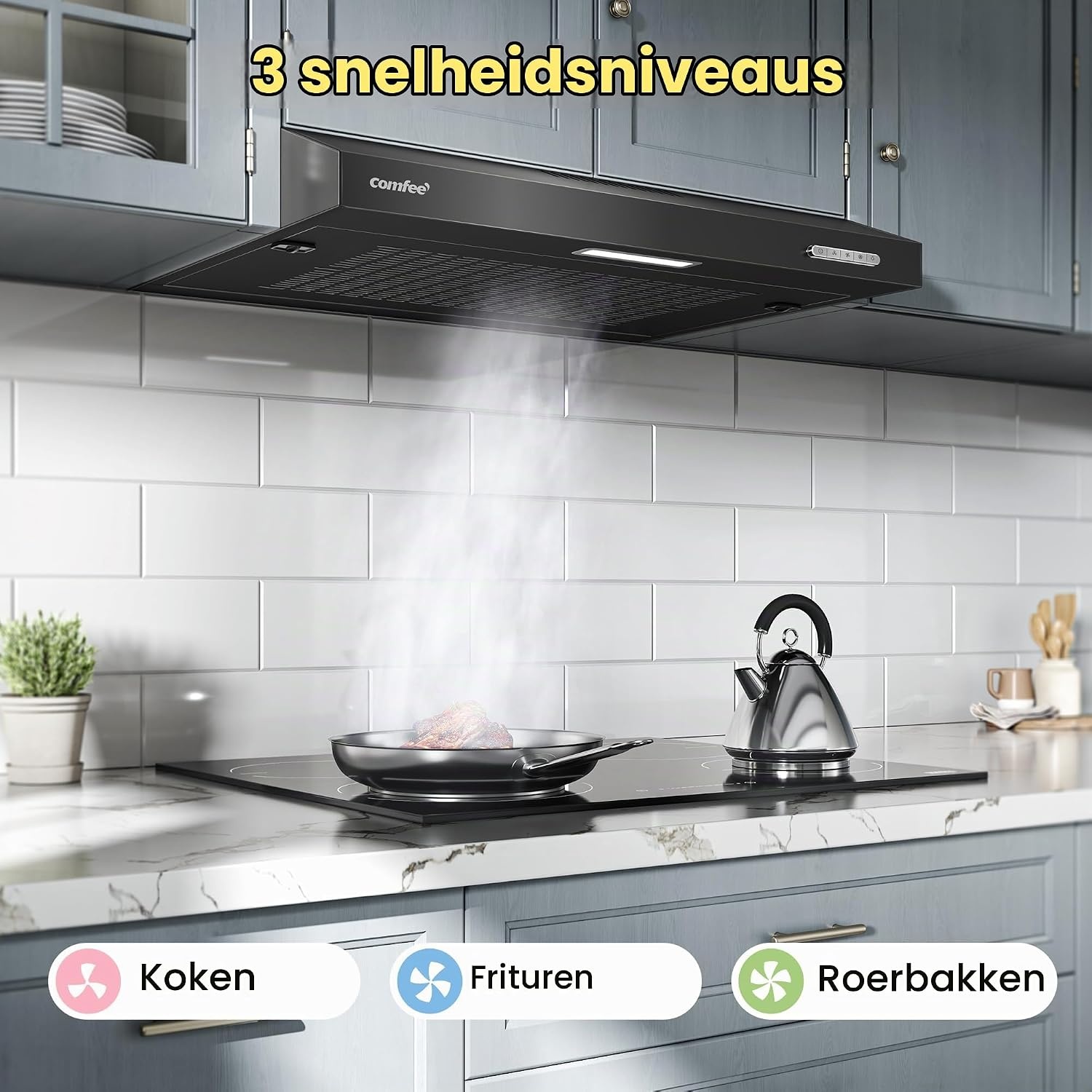 COMFEE' Afzuigkap 60 cm - Onderbouw afzuigkap - 3 snelheden - Zwart
