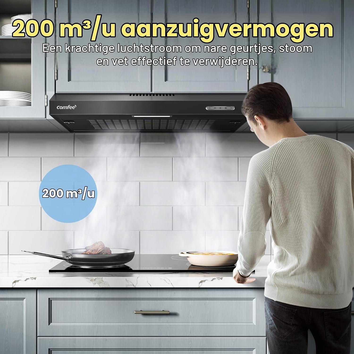 COMFEE' Afzuigkap 60 cm - Onderbouw afzuigkap - 3 snelheden - Zwart