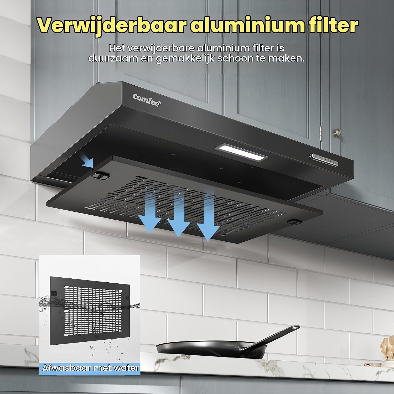 COMFEE' Afzuigkap 60 cm - Onderbouw afzuigkap - 3 snelheden - Zwart