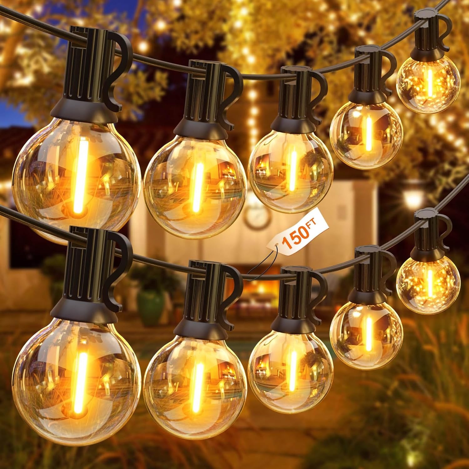 GLUROO LED Buiten Lichtslingers, 45 Meters Lichtketting Gloeilamp Buiten met 75+2 Plastic lampen,Waterdicht Lichtketting Tuin Verlichting Voor Kerst Bruiloft,feest,Warm Wit - Maat 45m