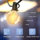 GLUROO LED Buiten Lichtslingers, 45 Meters Lichtketting Gloeilamp Buiten met 75+2 Plastic lampen,Waterdicht Lichtketting Tuin Verlichting Voor Kerst Bruiloft,feest,Warm Wit - Maat 45m