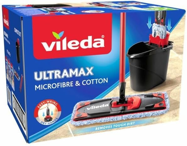 Vileda UltraMax Mopset - Vloerreiniger met Emmer en Uitwringer - Zwart/Rood