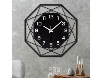 VIVILINEN Grote wandklok zonder tikkende geluiden 58cm van zwart metaal - Maat 58cm-Type 1