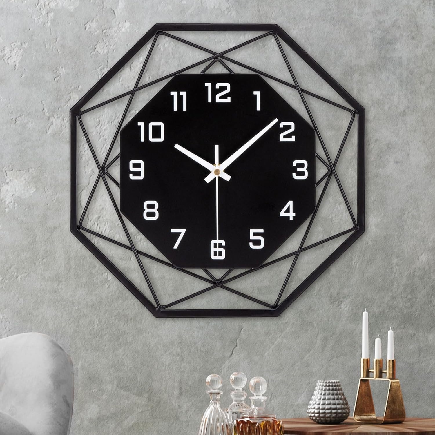 VIVILINEN Grote wandklok zonder tikkende geluiden 58cm van zwart metaal - Maat 58cm-Type 1