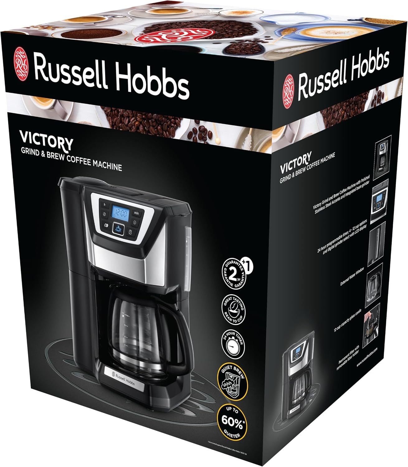 Russell Hobbs Victory Koffiezetapparaat met Bonenmaler - 12 kopjes - 1,5 liter - Zwart