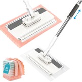 Microvezelmop met drukklemsysteem, automatische klemdoek met 12 herbruikbare microvezeldoeken, demonteerbare mop voor praktische reiniging, clip voor doeken zonder handwas
