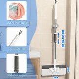 Microvezelmop met drukklemsysteem, automatische klemdoek met 12 herbruikbare microvezeldoeken, demonteerbare mop voor praktische reiniging, clip voor doeken zonder handwas