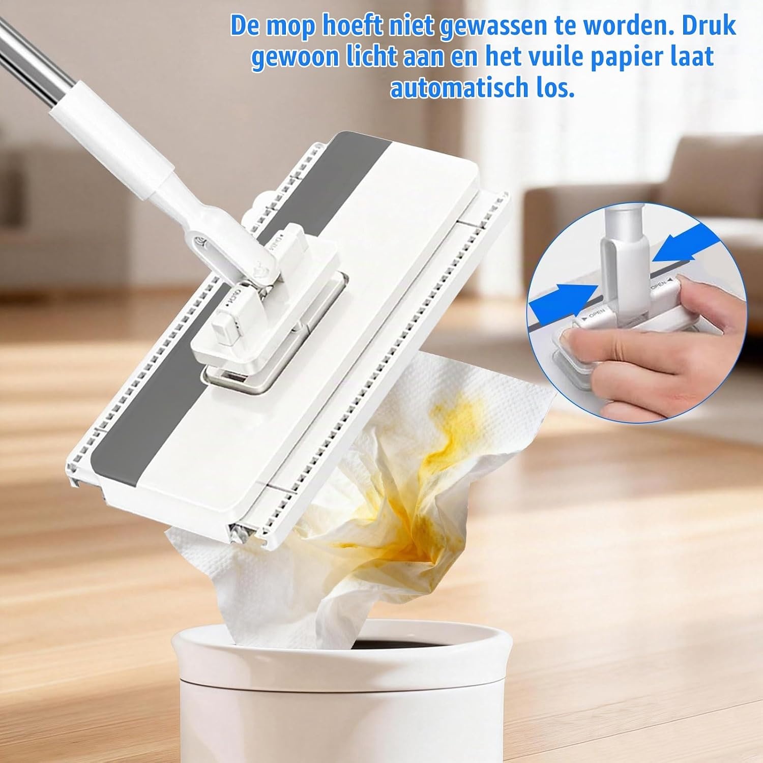 Microvezelmop met drukklemsysteem, automatische klemdoek met 12 herbruikbare microvezeldoeken, demonteerbare mop voor praktische reiniging, clip voor doeken zonder handwas
