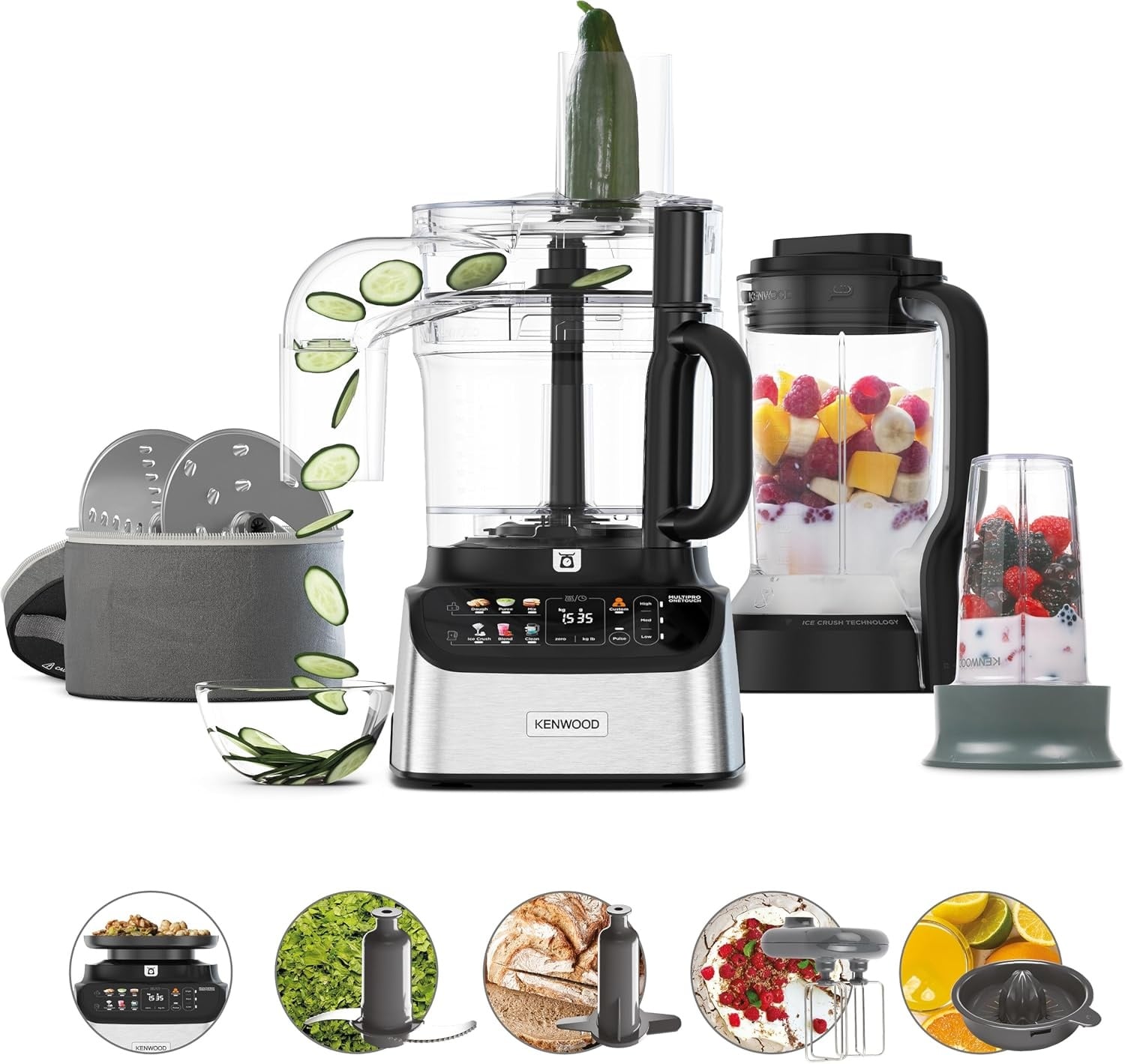 Kenwood MultiPro OneTouch FDM73.850SS Multifunctionele keukenmachine met 13 accessoires, geïntegreerde weegschaal, vaatwasmachinebestendig, 1000 W, zilver