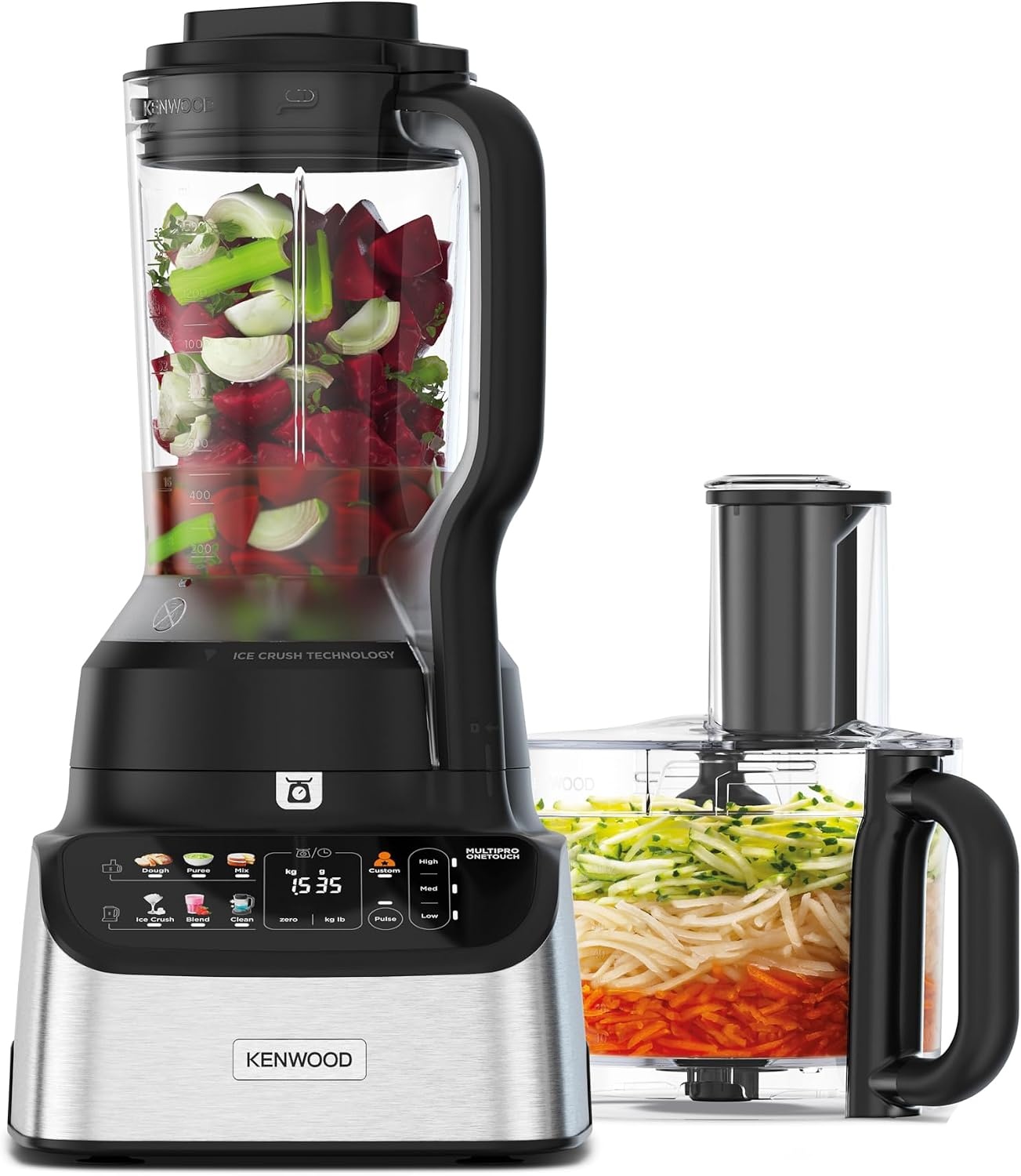 Kenwood MultiPro OneTouch FDM73.850SS Multifunctionele keukenmachine met 13 accessoires, geïntegreerde weegschaal, vaatwasmachinebestendig, 1000 W, zilver