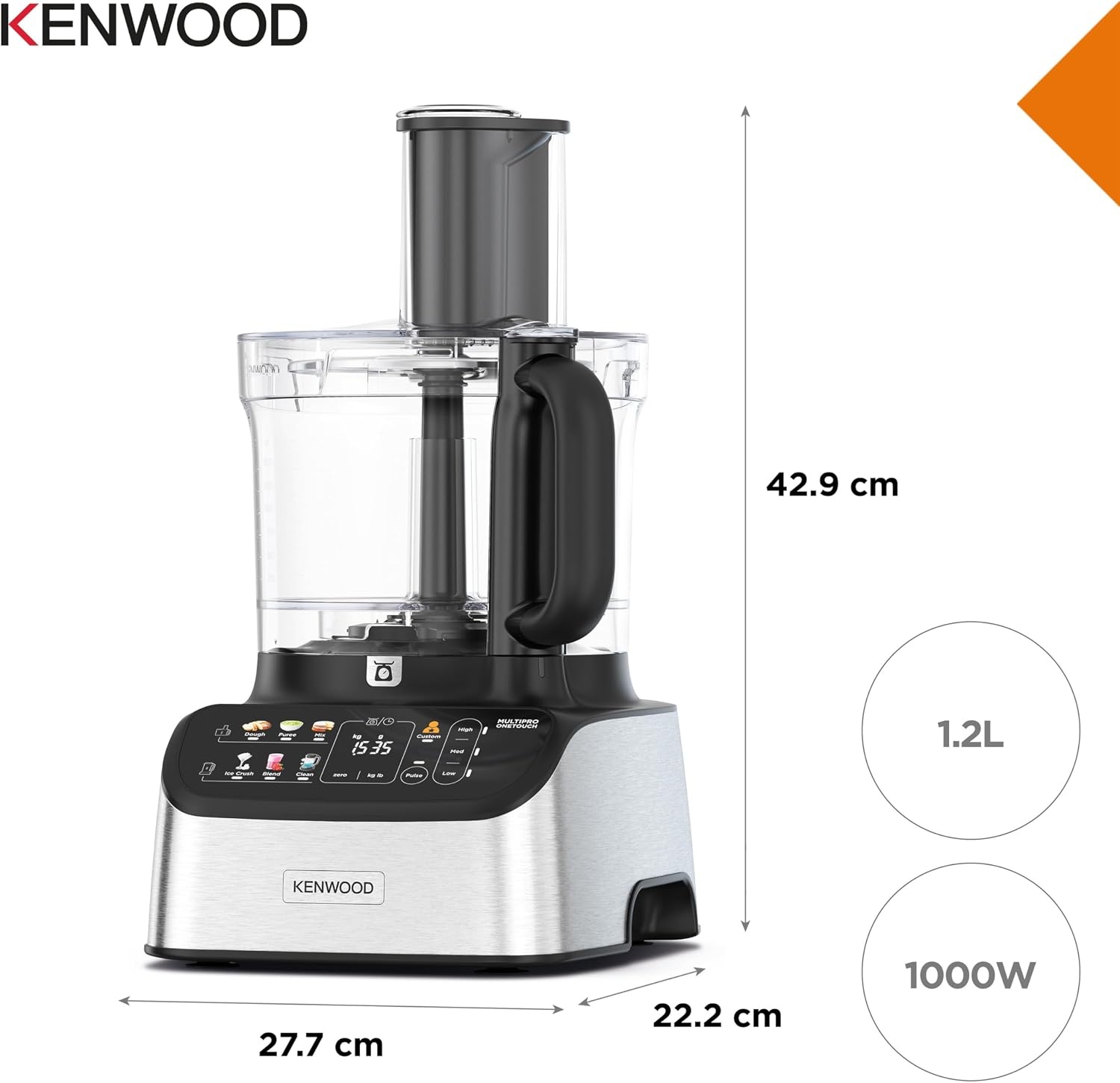Kenwood MultiPro OneTouch FDM73.850SS Multifunctionele keukenmachine met 13 accessoires, geïntegreerde weegschaal, vaatwasmachinebestendig, 1000 W, zilver