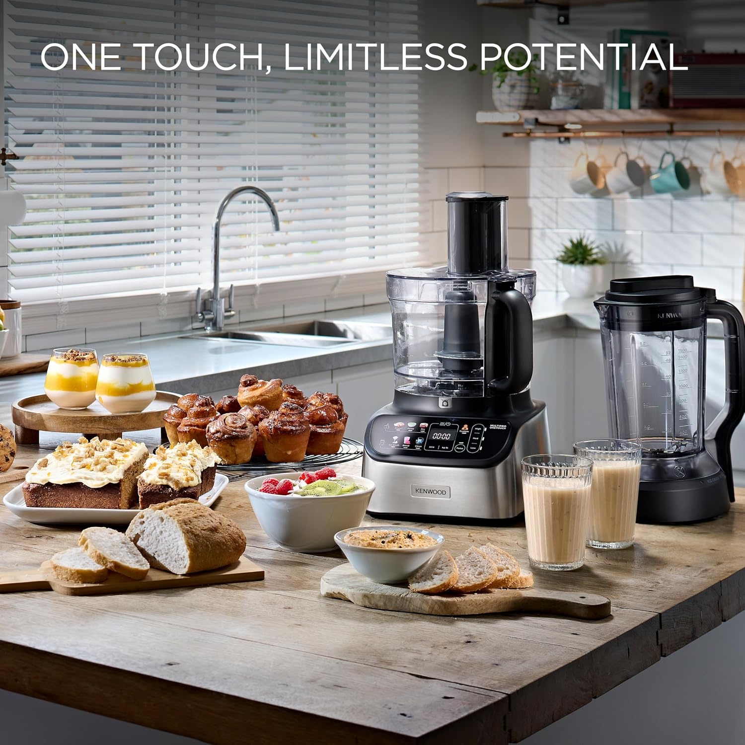 Kenwood MultiPro OneTouch FDM73.850SS Multifunctionele keukenmachine met 13 accessoires, geïntegreerde weegschaal, vaatwasmachinebestendig, 1000 W, zilver
