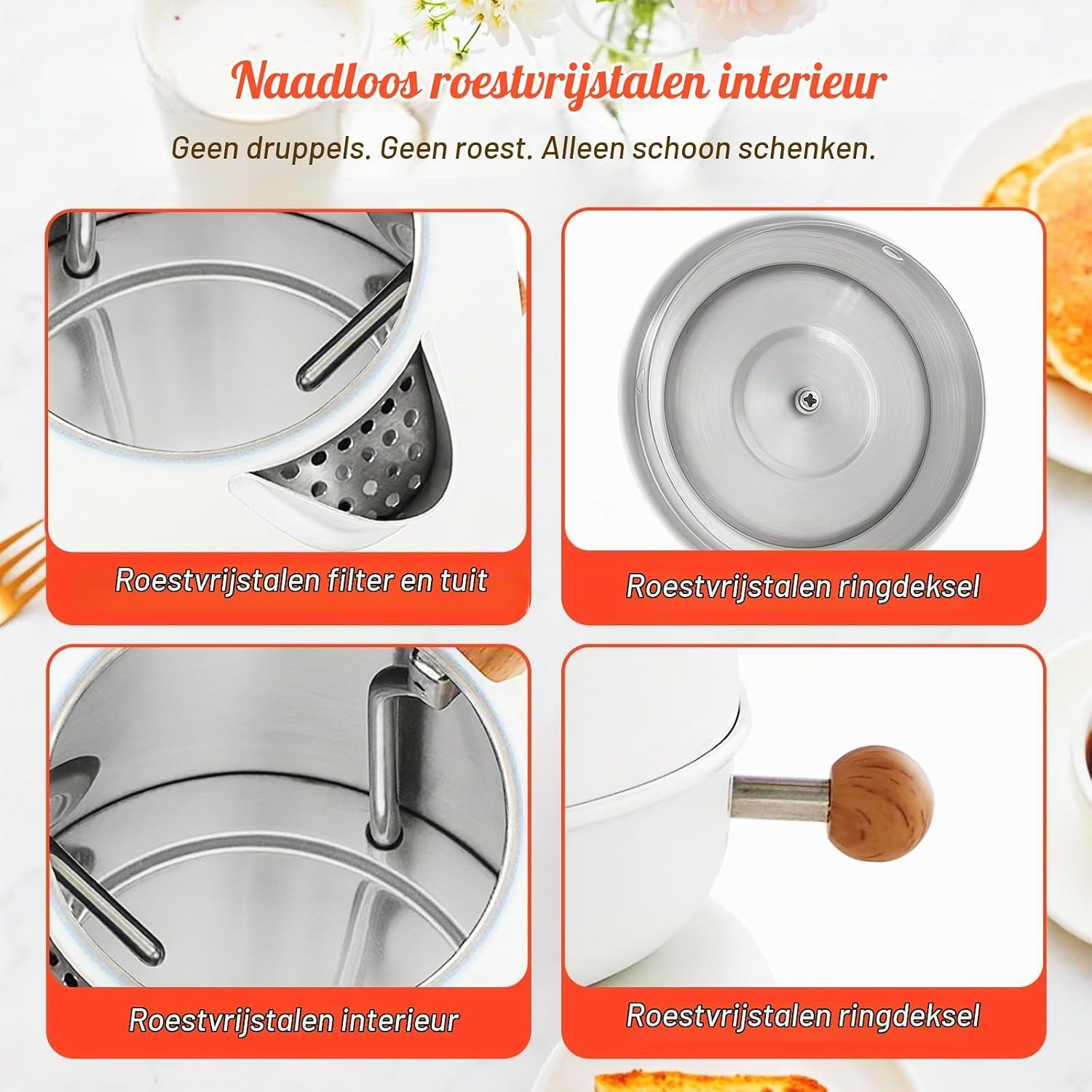 DmofwHi Retro Waterkoker 1.7 L met Temperatuurmeter - Wit