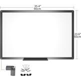 VIZ-PRO Magnetisch whiteboard, droog afwisbaar, 90 x 60 cm, A1, droog afwisbaar whiteboard met zwart aluminium frame en penhouder
