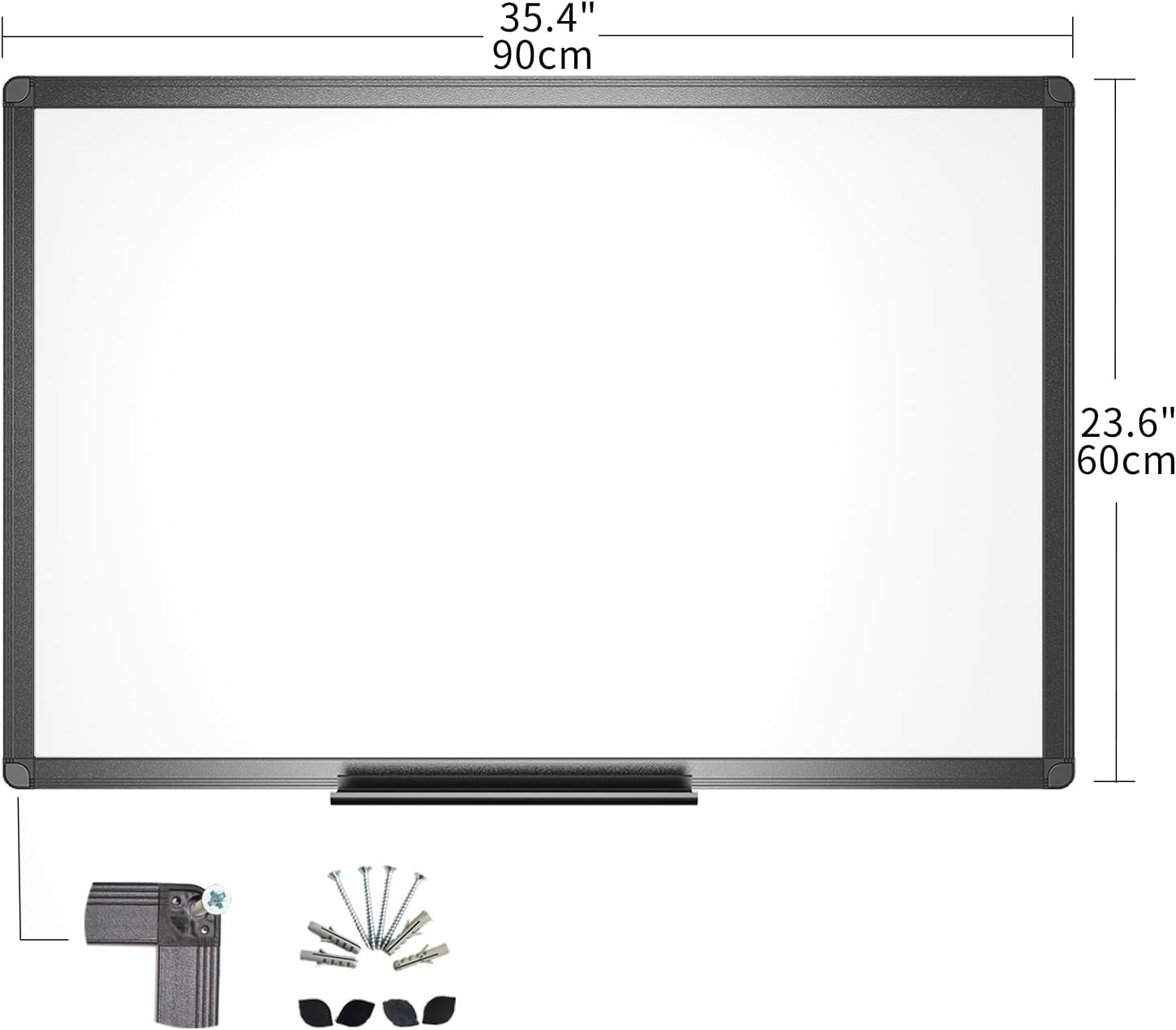 VIZ-PRO Magnetisch whiteboard, droog afwisbaar, 90 x 60 cm, A1, droog afwisbaar whiteboard met zwart aluminium frame en penhouder