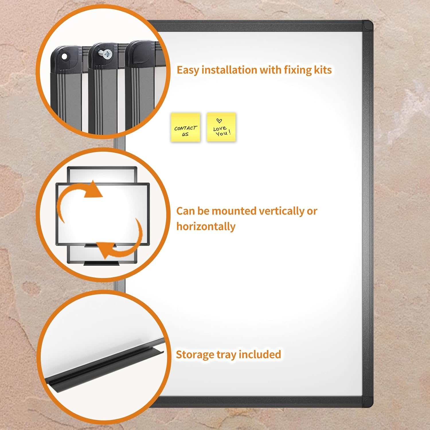 VIZ-PRO Magnetisch whiteboard, droog afwisbaar, 90 x 60 cm, A1, droog afwisbaar whiteboard met zwart aluminium frame en penhouder