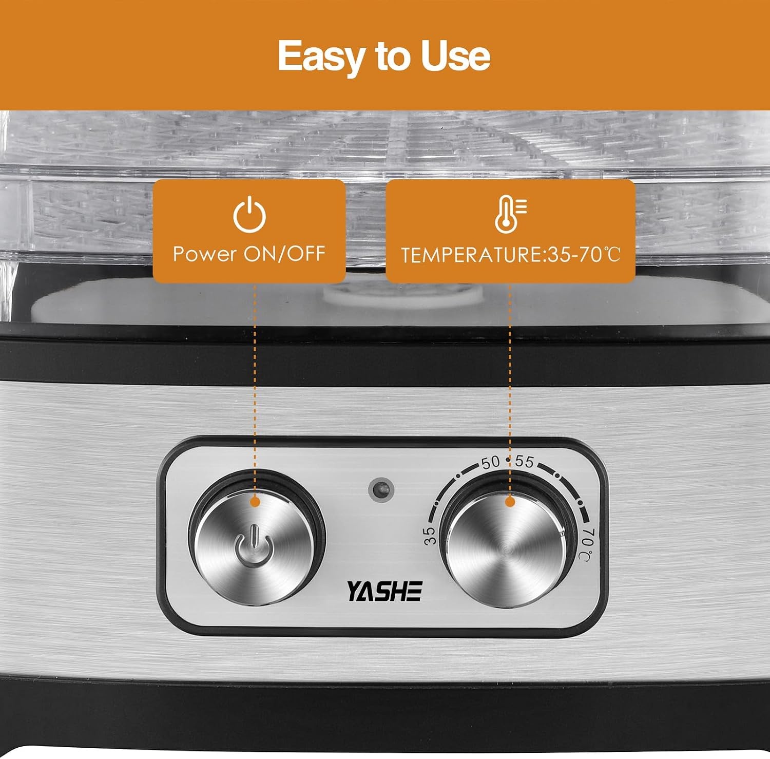YASHE GGJ-261A Voedseldroger met 5 in hoogte verstelbare tablets, temperatuurregeling van 35-70 °C, 240 watt droogapparaat voor groenten en fruit, BPA-vrij